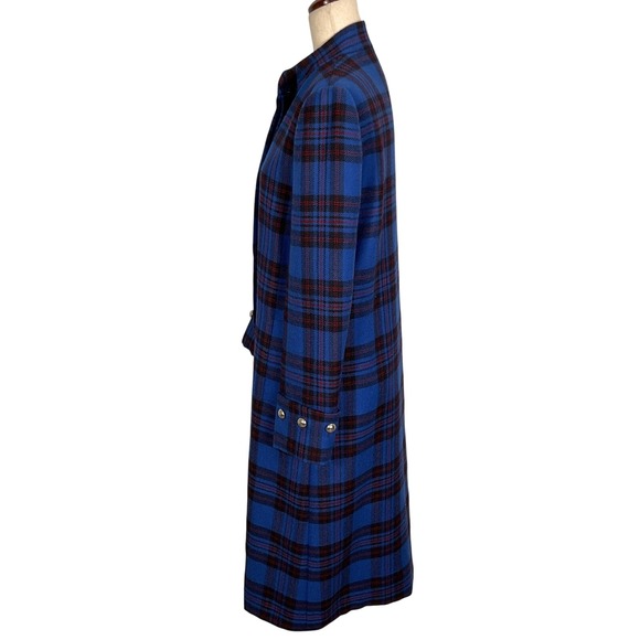 Albert Nipon Coat Women 8 Blue Red Tartan Plaid Long Wool 80s Statement - Picture 3 of 16